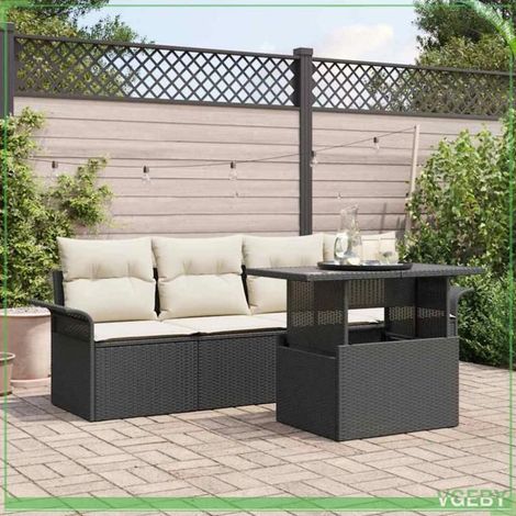 Ensemble de canapé de jardin - FAFEICY - Modulaire - Noir - Polyrotin tissé main - 5 pièces, coussins polyester (1/5)