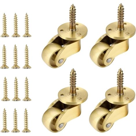 4pcs Roulettes de Meubles universelles en Laiton,roulettes en Laiton Massif,roulettes pivotantes rotatives à 360 degrés,capacité de Charge 75 kg