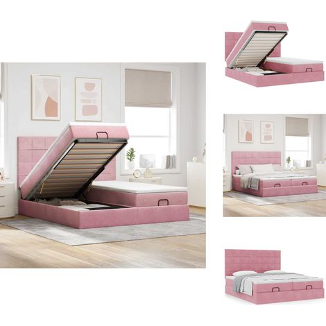 Cadre de lit ottoman avec matelas rose 200x200 cm velours - Lit Ottoman - Lits Ottomans - Cadre De Lit - Cadre De Lit Avec Rangement (1/5)