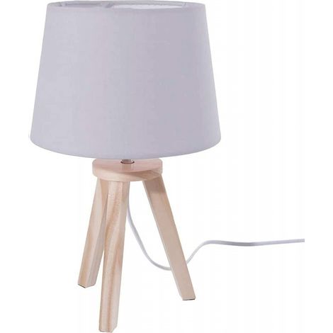 Atmosphera – Lampe trépied en bois gris 18,5x31 cm – Abat-jour polyester E14 40W – Ambiance scandinave pour intérieur