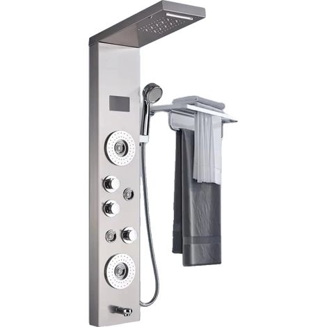 Panneau de douche, fonction pluie et cascade, lumière LED avec affichage de la température, S8006 nickel brossé (1/2)