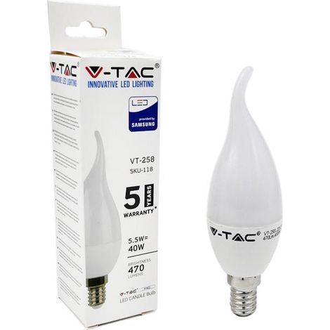 V-TAC PRO VT-258 LAMPADINA LED E14 5,5W CANDELA FIAMMA CHIP SAMSUNG - SKU 117 / 118 / 119 - Colore Luce: Bianco Naturale (1/7)