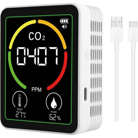 MT03 3 en 1 : Testeur de qualité de l'air (CO2, température, humidité), détecteur de dioxyde de carbone, blanc (1/5)