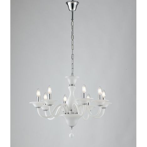"Lampadario SOFFIO in vetro bianco a otto luci" (1/2)