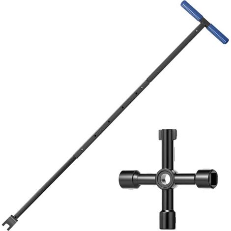 Clé de Compteur D'Eau avec Outil 4 Voies,Clé Compteur D'Eau à PoignéE En T en Acier,Longueur RéGlable 43 à 94 Cm,Clé Universelle pour L'Entretien Des Conduites D'Eau et Des Vannes(Bleu)