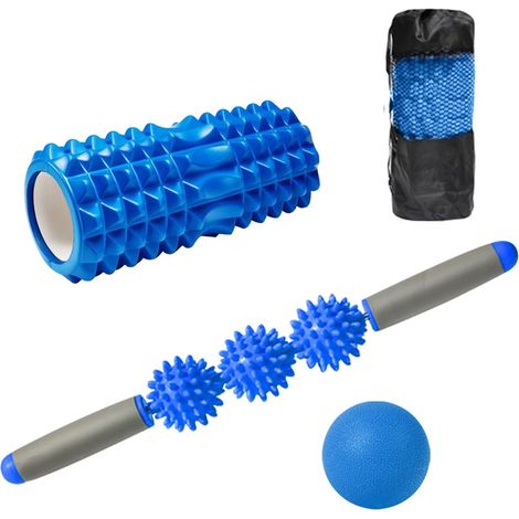 Rouleau en mousse, rouleaux en mousse pour le dos et les jambes, ensemble de massage 4 en 1 avec rouleau en mousse comprenant un bâton de rouleau musculaire, des boules de fasciite plantaire, le tout (1/5)