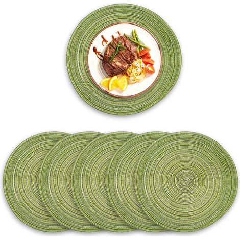 Ensemble de 6 sets de table ronds en coton tissé, résistants à la chaleur, antidérapants et lavables, pour table à manger, 18 cm (7 pouces). (1/5)