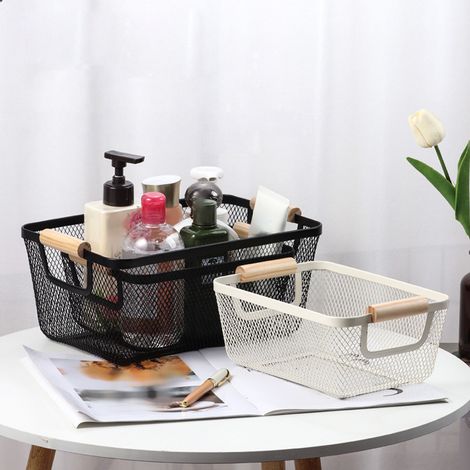 Panier de rangement à poignée en fer forgé, blanc (1/5)