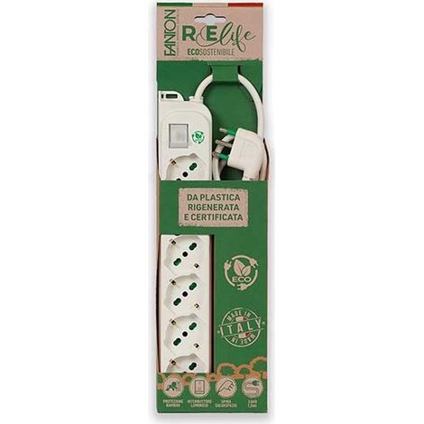 Mehrfachsteckdose OMEGA ECO 6 Steckdosen Schuko 2P+T 16A Kabel 1,5m Stecker Italienisch Std. 2P+T 16A mit Schalter Fanton 47430ECO (1/5)