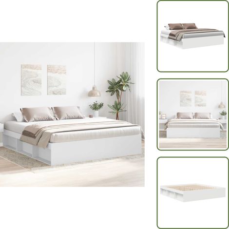 The Living Store Bettgestell Weiß 200x200 cm - Bettestel - Doppelbett - Weißes Bett - Massivholzbette - Bettrahmen (1/5)