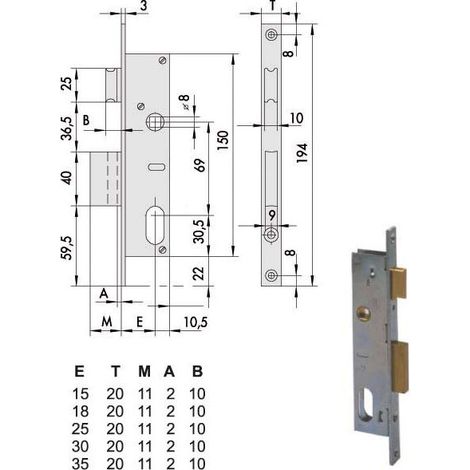 Serrure d'insertion pour montants All 44221-15-0 Cisa