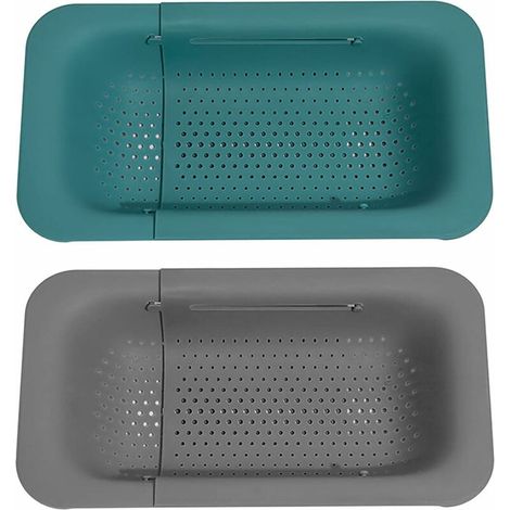 Plateau filtre pour évier, filtre de cuisine multifonctionnel en 2 pièces, paniers filtrants, filtre à poser sur l'évier (gris, vert) (1/5)