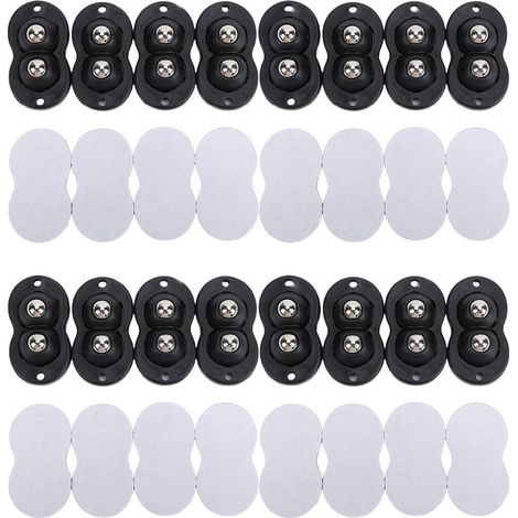 Roulettes auto-adhésives, 16 pièces, doubles billes en acier inoxydable, Rotation à 360 degrés, roues à roulettes pour petits appareils (1/5)