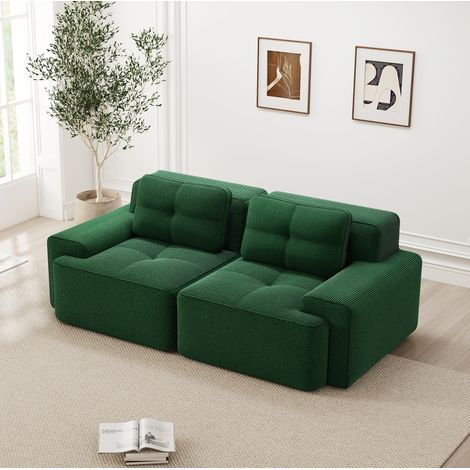 Sofá modular asiento 74 cm verde en pana con diseño sin estructura y base antideslizante (1/5)