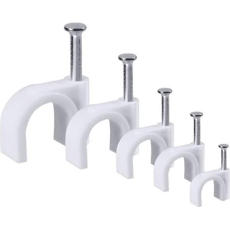 500 attaches de câble rondes avec clou en acier, 5 tailles différentes (4/5/6/8/10 mm), attaches de câble (1/5)