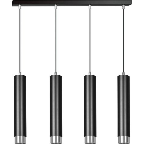 Lampada a Sospensione Kibo, Acciaio verniciato a polvere, Nero, Cromo, 60x100x6 cm