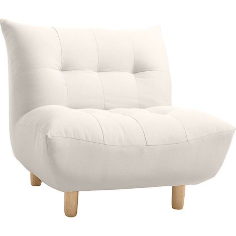 Miliboo – Fauteuil relax scandinave en tissu polyester beige – Piètement en chêne massif – Dimensions L96 x P84 x H89 cm – Densité 22 kg/m3
