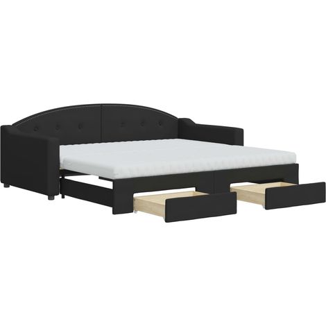 Maison Exclusive - Lit de jour avec gigogne et tiroirs noir 90x190 cm tissu