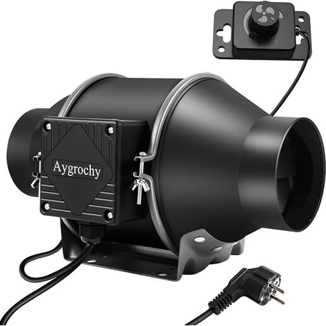 Aygrochy 100 mm Adjustable Air Extractor 363 m³/h, EC Motor Extractor Fan with Variable Speed Controller for VMC Bathroom, Kitchen, Garage, Grow Tents, Ventilation (1/5)