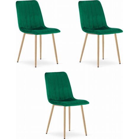 Sedia Lava - velluto verde scuro / gambe color legno x 3 (1/5)