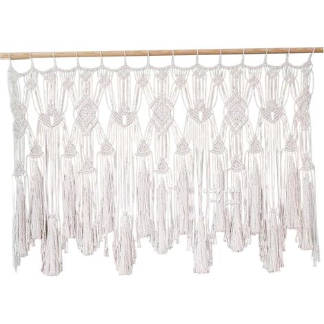 Rideaux en macramé pour fenêtre, cantonnière courte bohème en corde de coton tissée, style bohème, pour cuisine, chambre, balcon ou porte (47 x 22 x 3,5 pouces), idéale pour les fêtes. (1/5)