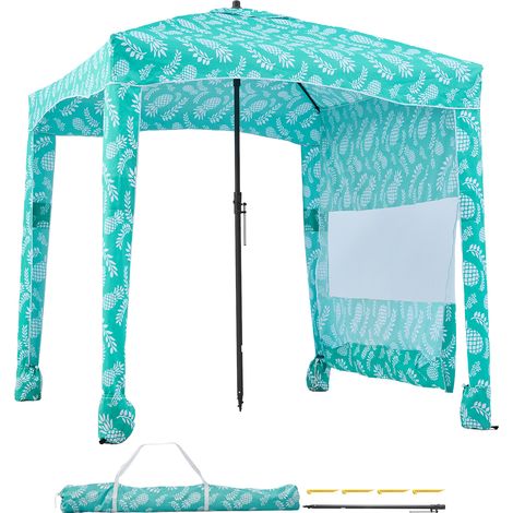 Tonnelle de Plage 1,83x1,83 m, Abri de Plage avec Parois Latérales et Poches à Sable, Tente de Camping Extérieur Portable avec Sac, Protection UPF 50+, Hauteur Réglable, Ombrage Spacieux, Vert (1/5)