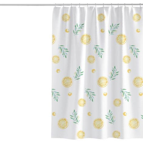 Ahlsen Cortinas de ducha de color amarillo limón para baño, tela con patrón de hojas verdes, poliéster impermeable lavable a máquina con 12 ganchos de plástico, 72 x 72 pulgadas (1/5)