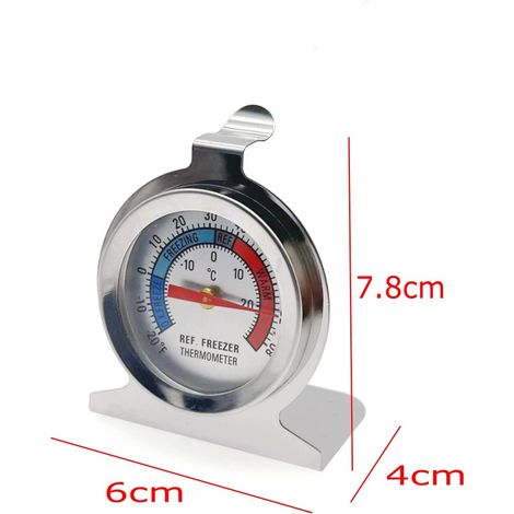 Set mit 2 klassischen Kühlschrank- und Gefrierschrankthermometern aus Edelstahl mit Aufhängehaken und Ständer