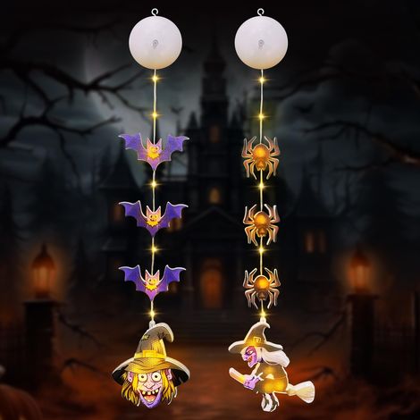 Fenêtre Décorative de Halloween, 2 Pièces Guirlande Lumineuse de Fenêtre, 8 Modes, Halloween Lumineux à Piles avec Ventouses pour Halloween Fête Intérieur Décorations (A) [Classe énergétique A+++] (1/5)