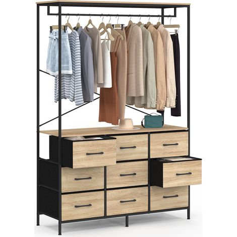 Garderobenschrank B. 115 cm UTAH mit 9 Kästen aus Stoff in Holz und Schwarz