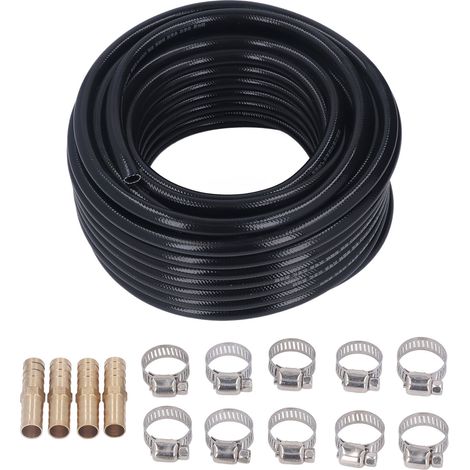 Kit de tuyau d'aérateur d'étang de 100 pieds 3/8 pouces, aération de lac d'eau avec raccord barbelé et pinces (1/5)