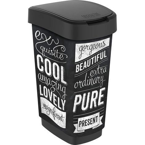Poubelle pour Couvercle basculant ou à Rabat, Peu encombrante, Polypropylène, Noir/Motifs colorés, 50 l (1/4)