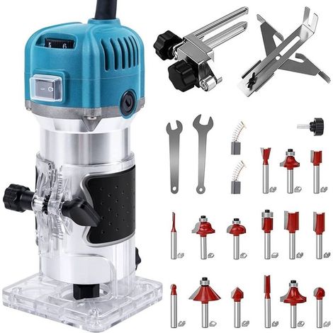 Défonceuse affleureuse électrique 800W 30000tr/min – 15 fraises 1/4' – Moteur en cuivre pour coupes précises – Accessoires inclus - 15pcs (1/5)