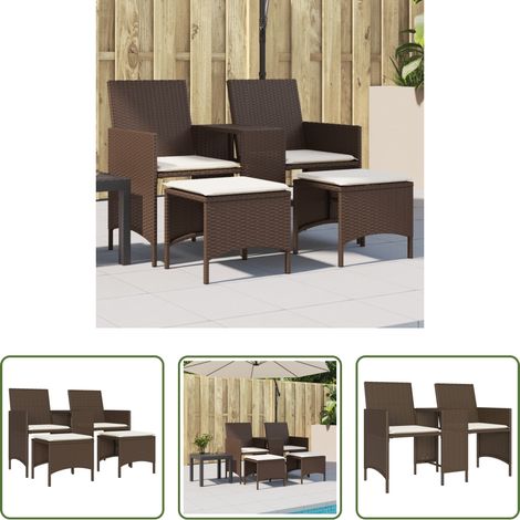 Tabouret de jardin - Canapé de jardin 2 places avec table et tabourets marron rotin (1/5)