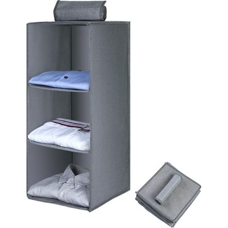Hanging Wardrobe Shelf, Hanging Closet Organizer with 3 Compartments, Foldable Hanging Organizer and Space Saving Storage System 60x27x27CM (1/4)