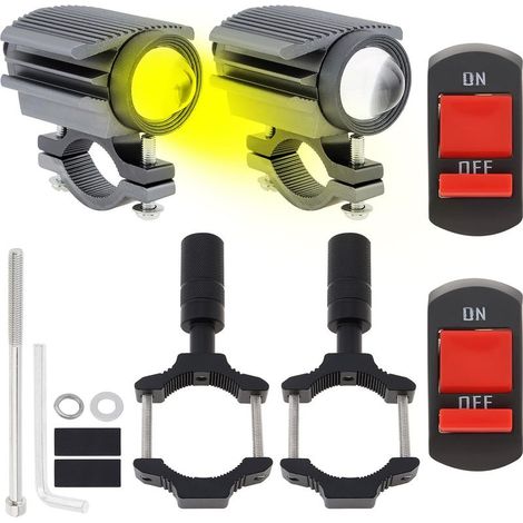 Stück LED-Motorradscheinwerfer, 4 Modi Fern-/Abblendlicht, gelbes/weißes Licht, 6500K, wasserdichter Zusatzscheinwerfer für Traktor, LKW/ATV, UTV, SUV/Boot, 9V-85V (grau, 2 Stück und Halterung) (1/5)