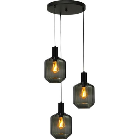 Suspension loft 3 lumières - noire - Porto avec verres verts Jagger - 2712-05-05-35-3-10 (1/3)