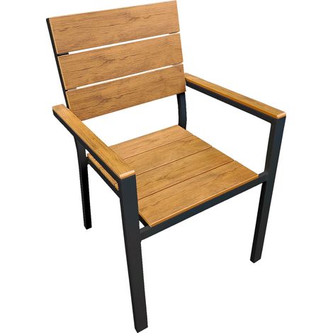 Marvin Sedia da Esterno con Braccioli Teak – Struttura in Alluminio Antiruggine e Seduta in Polywood Effetto Legno, Resistente alle Intemperie e ai Raggi UV – Design Moderno per Giardino, Terrazzo e P (1/2)