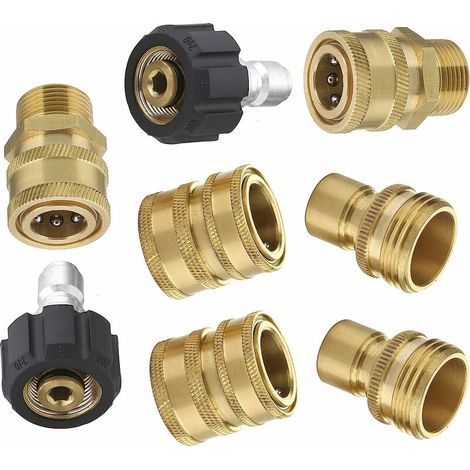 AGE Accessoires pour Nettoyeurs haute pression, kit de raccords rapides pour tuyaux haute pression, raccord rapide M22 3 / 8 3 / 4 déconnexion rapide, 8 pièces (1/4)