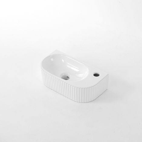 QeramiQ Blend Fontaine - 40x22x12cm - rainuré - semi-circulaire - trou de robinet à droite - céramique - blanc brillant