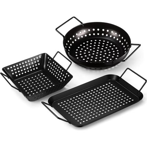 Barbecue extérieur 3 pièces, panier à légumes en acier inoxydable avec trous et poignées