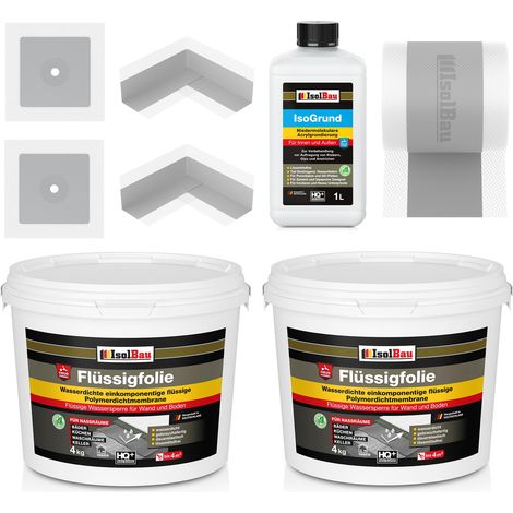 Dichtset 704G Flüssigfolie 8kg Isogrund 1L 5m Klebeband 2 x Ecken 2 x Manschette