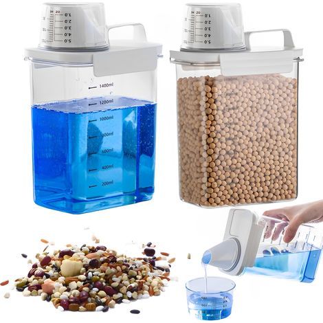 2pcs Laundry Storage Container, 1800ml Laundry Dispenser with Measuring Cup, Laundry Dosing Aid, Laundry Dispenser, Detergent Container for Laundry (1/4)