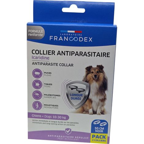 Colliers Antiparasitaire Icaridine X2 noir 50 cm pour Chien de 10 à30 kg - Francodex