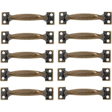 Ensemble de 10 poignées de porte cintrées vintage, poignées de porte en bois peint antique (133mm, vert bronze)