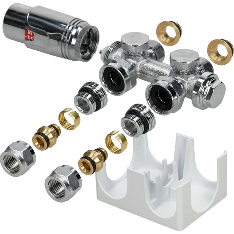 ECD Germany Kit de connexion central avec thermostat pour radiateurs - Blanc - Universel - Raccord radiateur chauffage central (1/5)