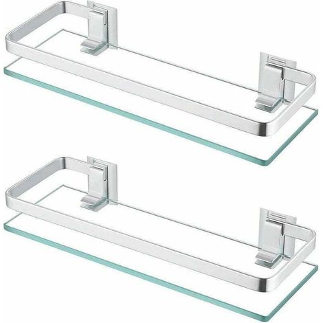 Glass Bathroom Shelf, Aluminum Wall Shelf, 8mm Thick Tempered Glass, Rectangular, Silver, Set of 2, A4126A-P2 (40cm) (1/4)