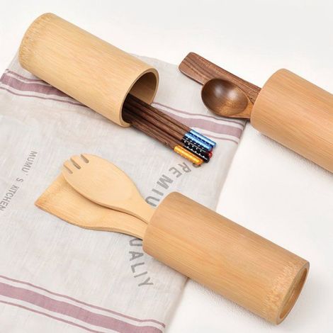 Porte-baguettes en bambou avec drainage, range ustensiles de cuisine 16x8,5x7,5 cm, couleur naturelle (1/4)