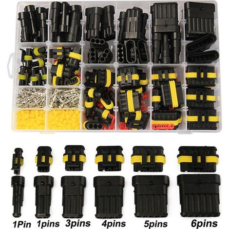 Conector impermeable, 708 piezas. Conector eléctrico impermeable para automóvil, enchufe terminal eléctrico impermeable para automóvil de 1/2/3/4/5/6 pines macho/hembra con caja. (1/4)