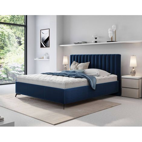 Mendoza - lit coffre - 180x200 - sommier inclus - en velours - bleu (1/4)